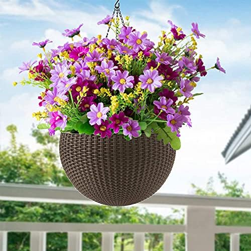 Artificial Flowers Silk Daisy, 6 Bundles Fake Fuchsia Daisy Flowers, Artificial Hanging Flowers for Patio Lawn Garden, Faux Flower in Picket Fence Pot
