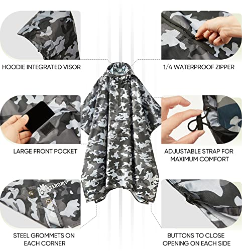 Image of PTEROMY Hooded Rain Poncho for Adult, Waterproof Lightweight Unisex Raincoat for Hiking Camping Emergency