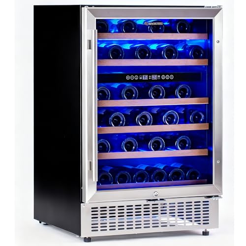 Best Under Cabinet Wine Cooler 10 magictec Wine Fridge Under Counter 24 inch,46 Bottles,Dual Zone Wine cooler refrigerators Free Standing, Built-In Wine Fridge with Lock,Stainless Steel Handle,For Home Office Bar