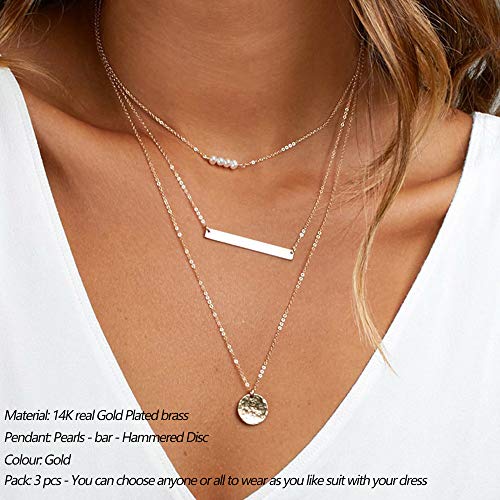 Dainty Layering Pearls Necklace Bar Necklace Hammered Disc Pendant Necklace Simple Layering Necklace Gold Plated Choker For Women #TOP1