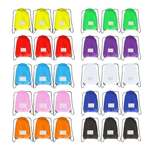 Drawstring Backpack Bulk 30 Packs Draw String Bags for Gym Sports Trip Pedestrianism Cinch Sack DIY for Women Men with Memo Card (10color multi color)