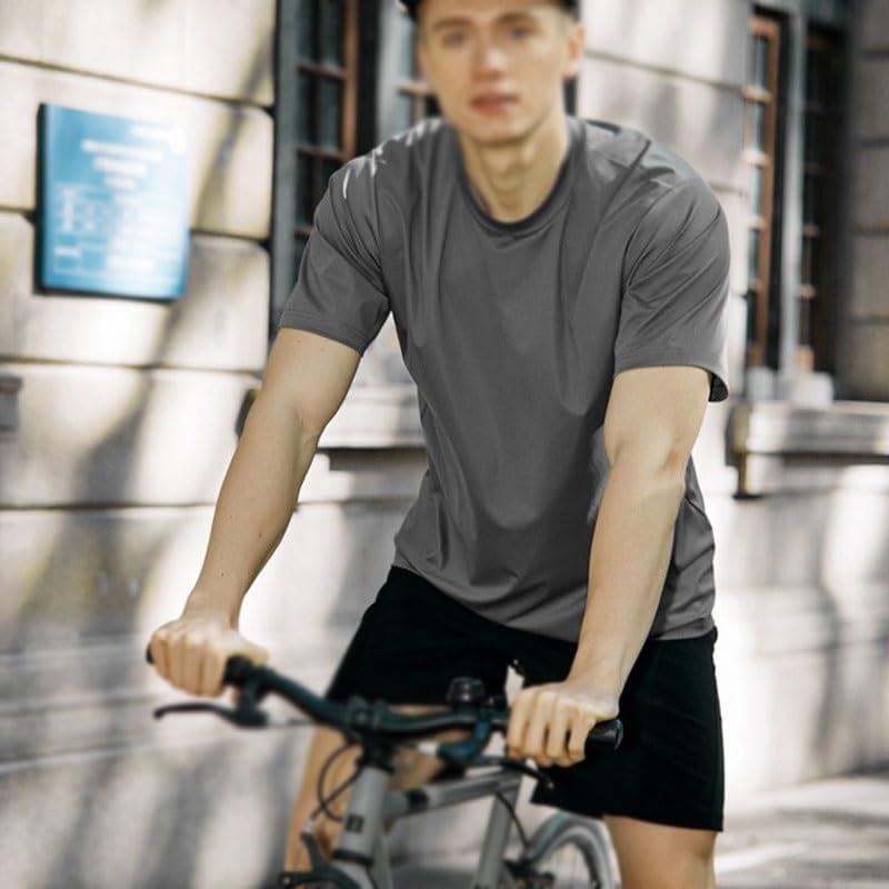 Men Round Neck Far East T-Shirt Casual Breathable Polyester Sweat-Wicking Splicing Short Sleeves Outdoor Sports Vest Gray