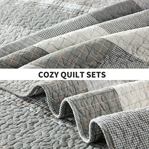 Perhom Quilt King Size 100% Cotton King Quilt, Reversible Cabin Plaid Stripe Quilts, Lightweight Soft Quilted King Quilt Bedding Set For All Season, 3 Pieces #TOP4
