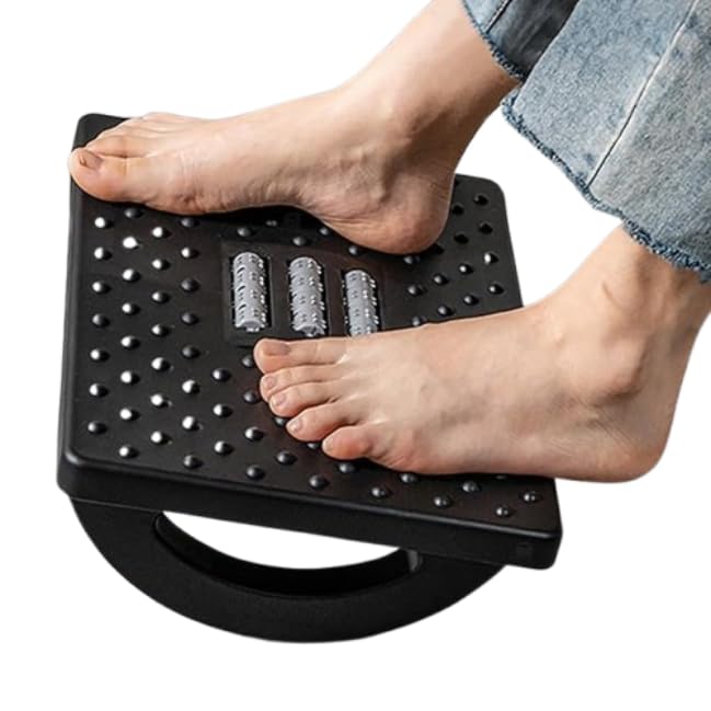 Image of VIRIX Footrest for Office Chair with Massage Texture and Roller, Ergonomic Under Desk with, Non-Slip Foot Stools for,Leg Resting Stool for Home, Table and Sofa