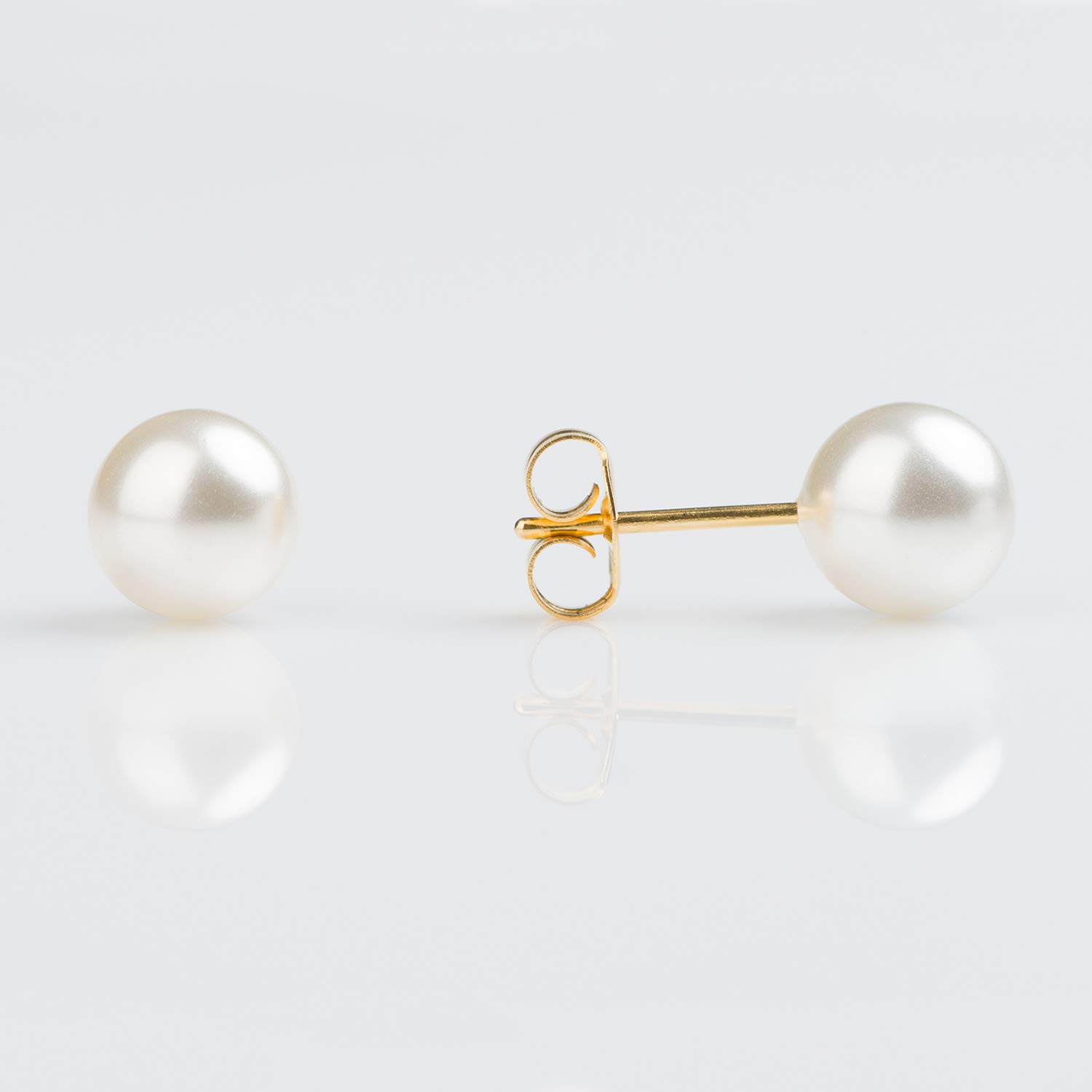 STUDEXSensitive White Pearl Stud Earrings | Hypoallergenic and Nickel Safe for Sensitive Ears | Gold Plated Posts | High Fashion Earrings for Women and Men