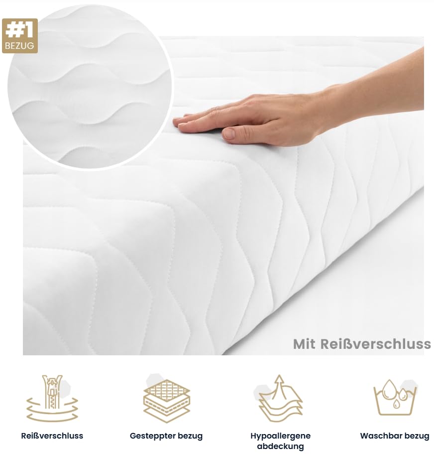 Matratzenbezug ersatz schoner bezug gesteppt reißverschluss waschbar KingBEZUG (100x200x16 cm) – Ansicht 2