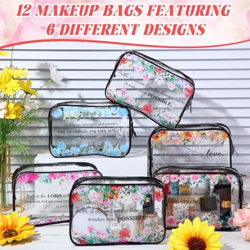 Kacctyen 12 Pcs Christian Clear Makeup Bags Floral Bible Verse PVC Cosmetic Pouches Waterproof Inspirational Toiletry Bags with Zipper Motivational Travel Purses Gift for Women mothers day4