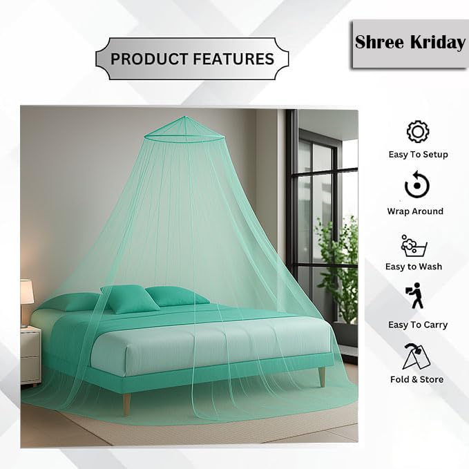 Image of Polyester Hanging Round Mosquito Net for Double Bed, King Size Bed (Sea Green)