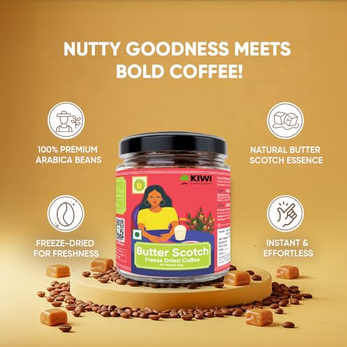 Image of KIWI Kisan Window Butterscotch Freeze-Dried Instant Coffee, 50g | 100% Arabica | Latte, Espresso, Cappuccino | Rich Butterscotch Aroma & Flavour | Easy Brewing | Sourced from Coorg Karnataka
