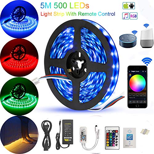 Tira de luz LED LED funciona con Alexa, Google Home, IFTTT, WiFi Wireless Smart Phone Controlado tira LED 5 m RGB LED banda de luz Full Kit, 5m Wifi Rgb