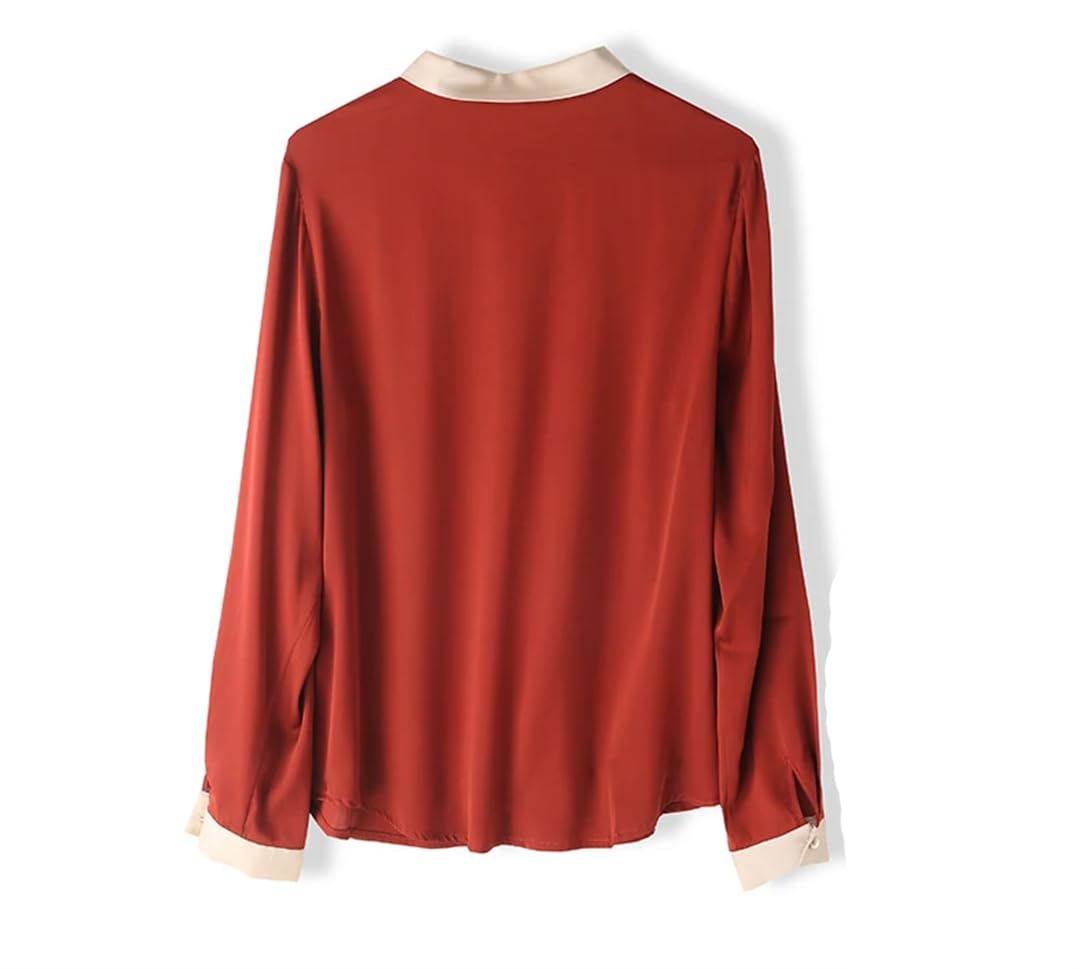Camisas de manga larga con solapa de seda para mujer, ajustadas, holgadas, simples, lisas, para oficina, camisas casuales