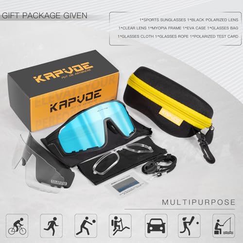 Image of KAPVOE Polarized Cycling Glasses for Men Women Mountain Bike Sunglasses MTB Glasses TR90 Sport Sunglasses UV400 Protection Biking Bicycle Riding Running Triathlon Baseball Golf Cycle Goggles Blue