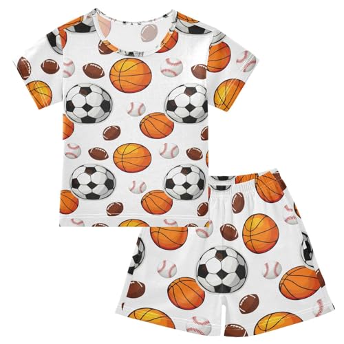 Sports Ball White Pajama Set Short Sleeve PJS 2 Piece Summer Pajamas Shorts Sets Cotton 5Y