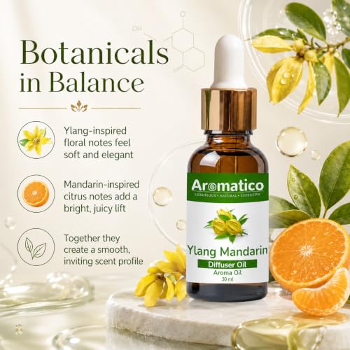 Image of AROMATICO Ylang Mandarin Diffuser Oil | Long Lasting Scented Home Fragrance | Natural Essential diffuser Oil Fragrance Sleep & Pure Aromatherapy 30ML