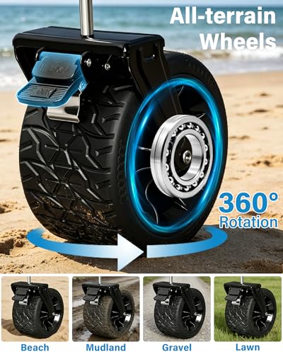 Image of 600LBS Beach Wagons Carts Foldable for Sand, Heavy Duty Collapsible Wagon with Brakes & All-Terrain Big Wheels, Large Foldable Folding Wagons for Beach Camp Sports Grocery, Portable