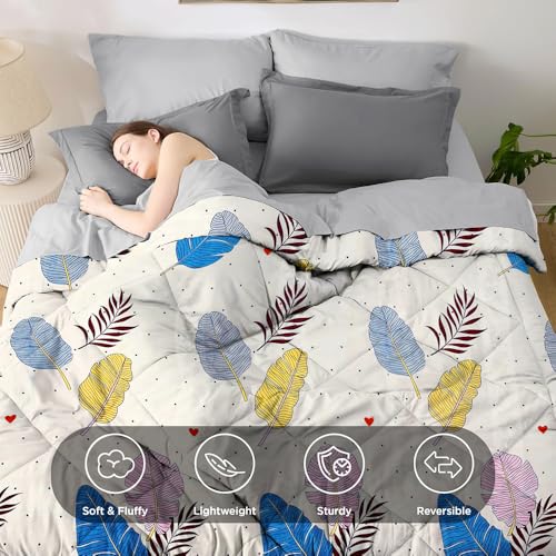 Image of HOMEKART Microfiber Reversible Printed Comforter for Single Bed (90x60 Inch) - Ultra-Soft Lightweight AC Blanket for Summer, All-Season Quilt /Duvet, Cozy & Breathable-White & Blue