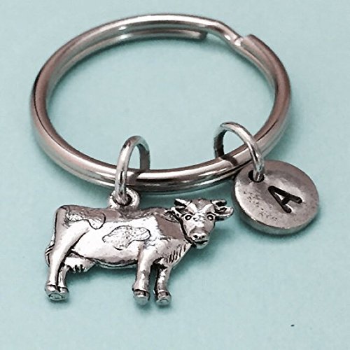 Cow keychain, cow charm, animal keychain, personalized keychain, initial keychain, initial charm, customized keychain, monogram