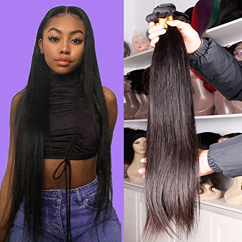DFX Hair Silky Straight Human Hair Bundles Virgin Brazilian Straight Hair Weave Bundles Natural Black Color … (24IN, Straight one Bundle)