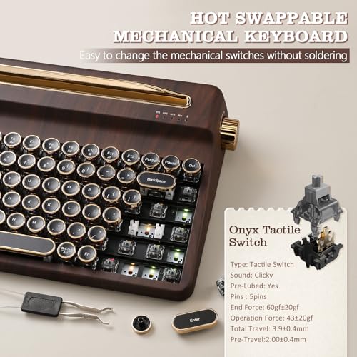 Image of YUNZII QL75 Wireless Typewriter Hot Swap Retro Mechanical Keyboard,Punk Round Keycaps,RGB Backlit QMK /VIA Programmable, Multi-Device Keyboard with 2.4GHz /Type-C /BT5.0 (Wood, Onyx Switch)