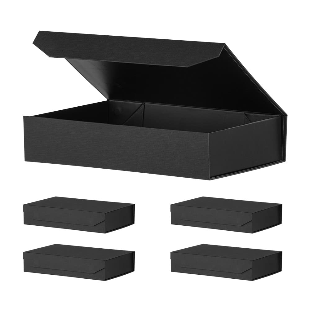 OBMMIRAO Black Gift Boxes with Lids 12x8x2.5 Inches, Shirt Gift Boxes for Wrapping, Magnetic Gift Boxes Bulk for Presents （Mesh Grain;5Pcs）