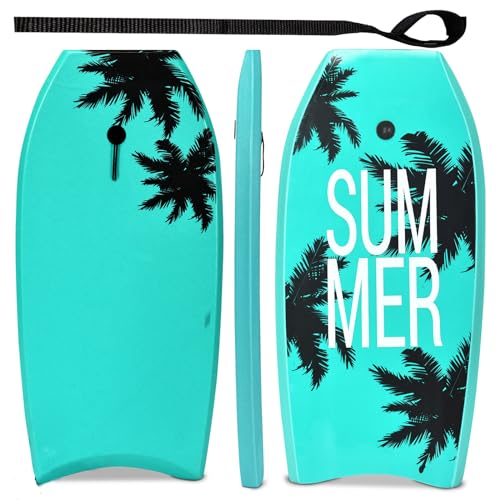 HOMASIS Bodyboard, Tabla de natación con Cuerda de tracción de 90cm, Tabla de Surf para niños y Adultos, Tabla de Surfear con Núcleo de Espuma EPS y Motivo de cocoteros, Verde (94x47x5,5cm)