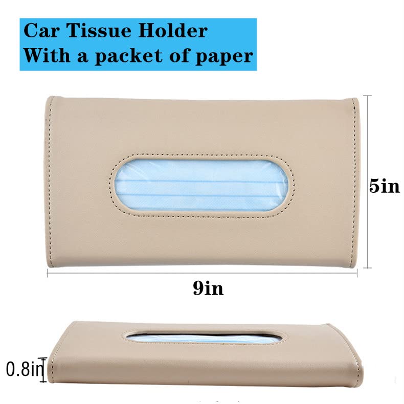 YVPSI Car Tissue Holder Sun Visor Napkin Holder with Tissue Refill Car Mask Holder PU Leather Tissue Box Tissue Box Holder Hanging Tissue Holder Mask Dispenser for Car (Beige)