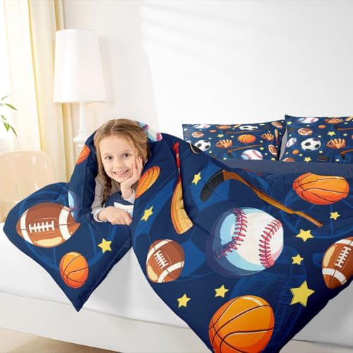 Image of Feelyou Soccer Basketball Comforter Set Twin Size 2 Pcs Kids Boys Girls