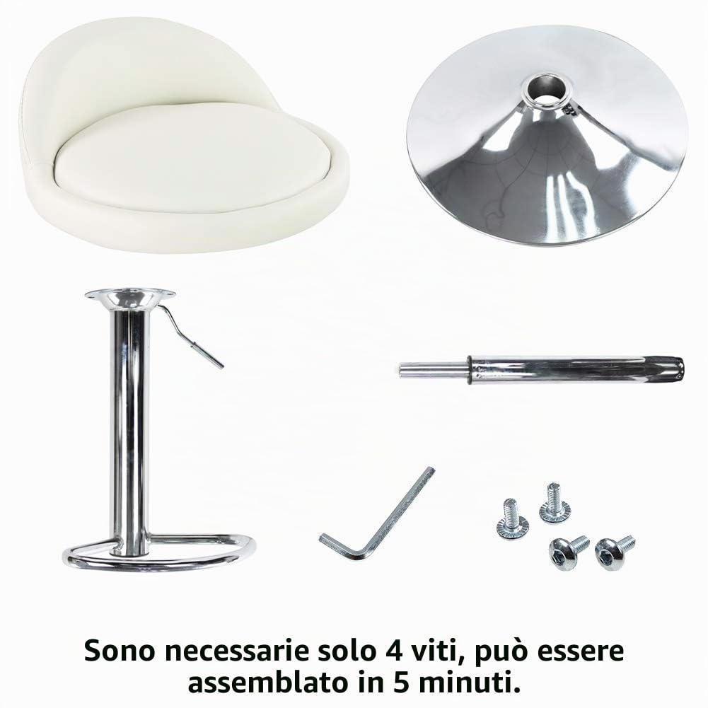 KKTONER Sgabello da bar rotondo in ecopelle con poggiapiedi regolabile in altezza girevole colore bianco