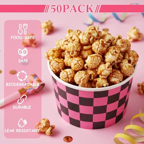 Image of Zopeal 50 Count Black and Pink Checkered Ice Cream Cups Paper Race Car
