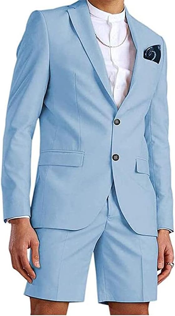 Men's Suits Summer Short Pants 2 PC Single Breasted Wedding Slim Fit (Blazer+Pants) Wedding Evening Party Costumes