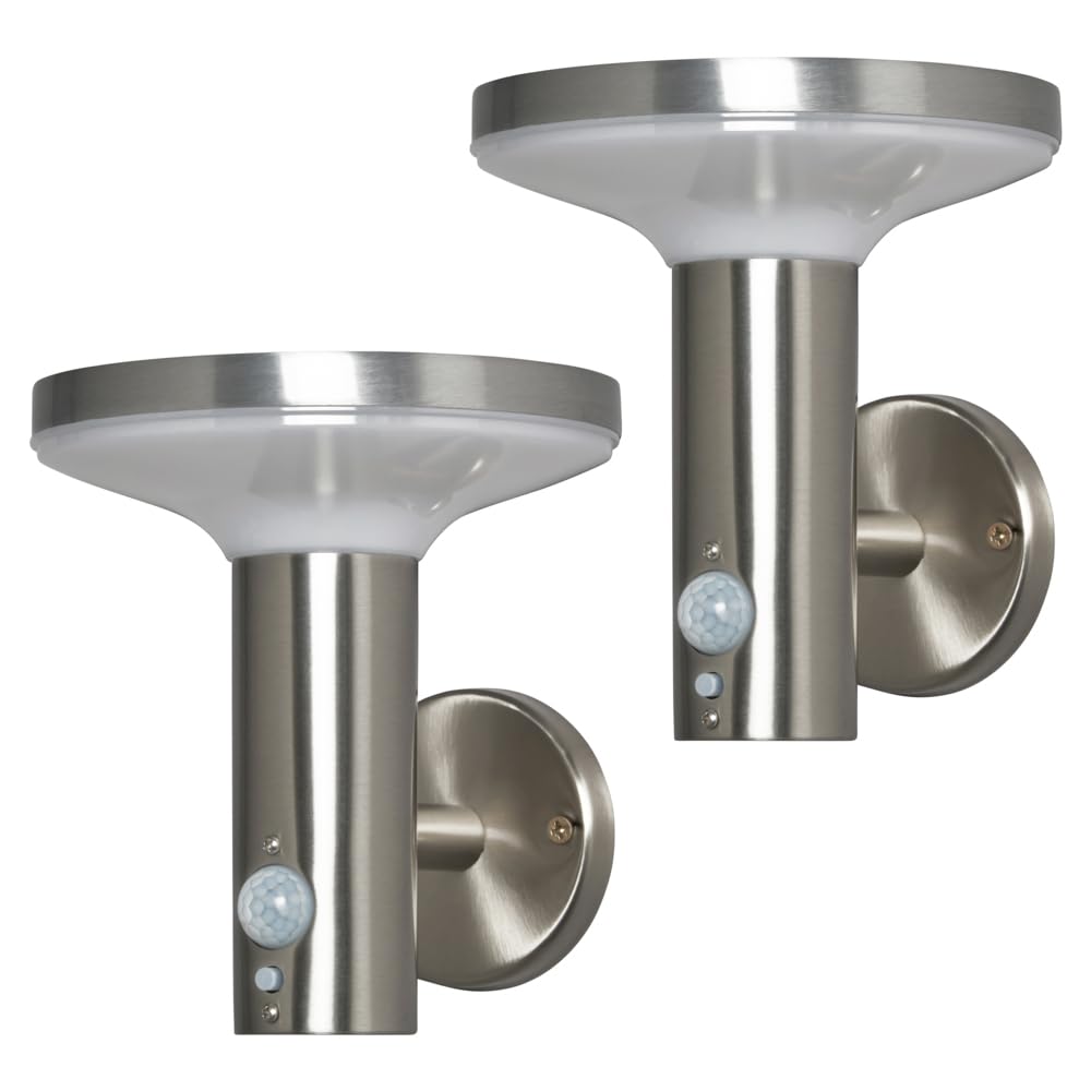 Litecraft Stainless Steel Uris Outdoor Solar Power Wall Lights With Pir Motion Sensor In - 2 Pack