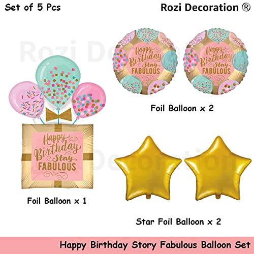 Image of Rozi Decoration Fabulous Happy Birthday Cake & Foil Balloon Set - 5-Piece Multi-Colored Party Supplies for Adults & 40th Birthday