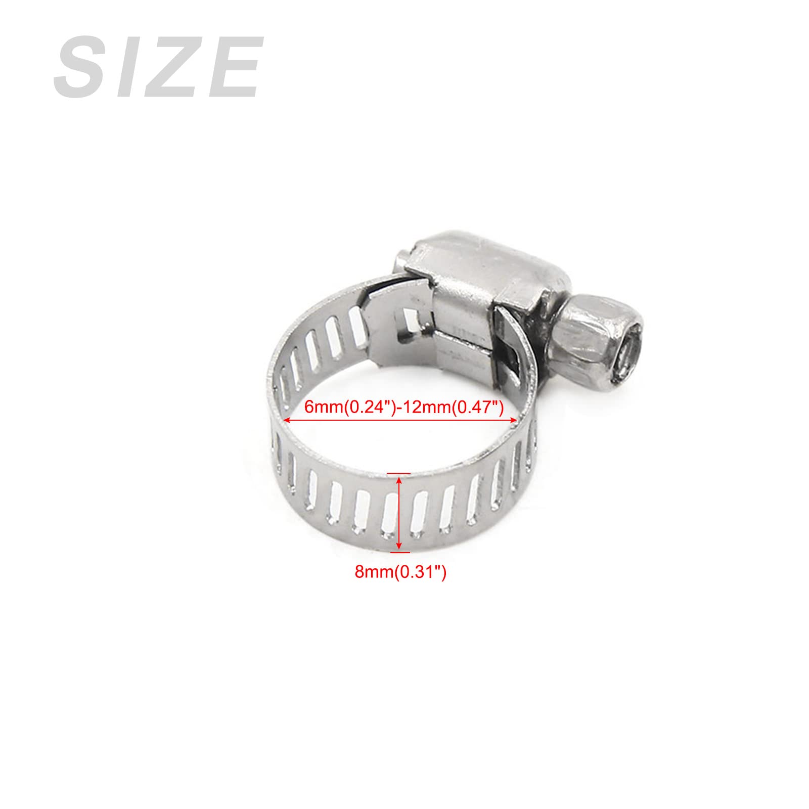 METALLIXITY Adjustable Band Hose Clamp (6mm - 12mm/0.24" - 0.47") 100Pcs, Metal Clip - for Home Garden Tube Pipe Fastening - Image 2