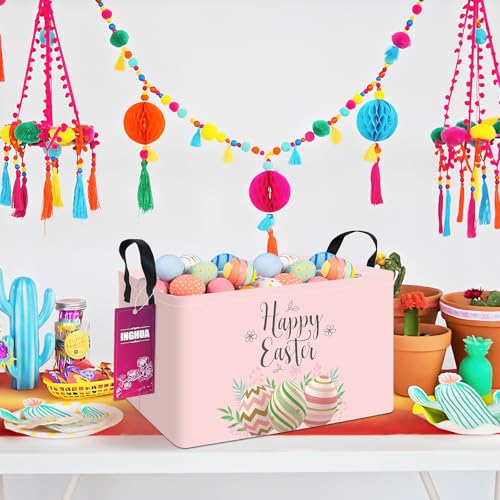 Image of Rectangular Easter Storage Basket | Fabric Organizer Bin for Books,Clothes,Gifts,Pets-Perfect for Home,Office,Nursery,Dorm,Shelf(Easter egg)