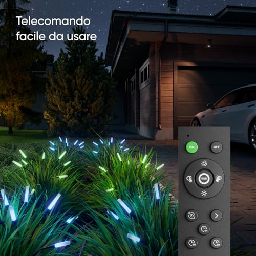 Lampade solari per esterni da giardino (set da 2) con telecomando, 8 LED bianco caldo/multicolore, Firefly, timer e scene, impermeabile IP65, luci da giardino per sentieri, cortili, terrazze - Illuminazione - Immagine 4