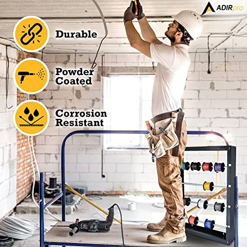 Image of AdirPro Wire Spool Rack - Superior Strength Wire /Cable Dispenser - Conduit Display & Storage for Electrical Industrial & Retail Use (4 Rods, Grey)
