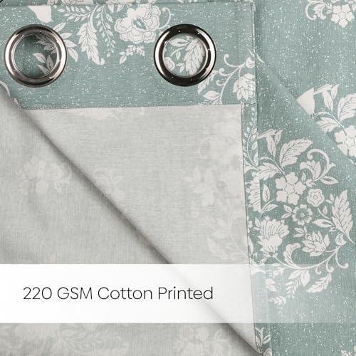 Image of haus & kinder Digital Printed Cotton Window Curtain 5 Feet Long Pack of 2 Window Curtains, 5 Feet Curtain for Window (Whispering Songbird, Teal 130x152 CM)