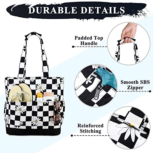 Image of VASCHY Beach Bag for Women, Large Waterproof Sandproof Fold-able Packable Pool Tote Bag w Zipper /Pockets
