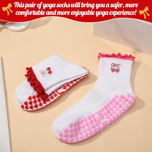 Image of Jspupifip 2 /4 /5 Pairs Womens Embroidery Non Slip Pilates Yoga Socks | Cute Grippy Crew Socks Offered Fit Barre Workout Hospital Indoor Barefoot Daily Activities For Ladies