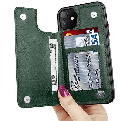 Leto Iphone 11 Case,Luxury Flip Folio Leather Wallet Case Cover With Built-In Card Slots And Kickstand For Girls Women,Protective Phone Case For Iphone 11 6.1" Green #TOP1
