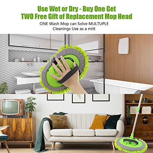 2 in 1 Chenille Microfiber Car Wash Brush Kits Mop Mitt with 45\" Long Handle (Aluminum Alloy)，Car Cleaning Kit Supplies Brush Duster，Scratch Free Cleaning Tool for Washing Truck，Car，RV (Green) - Thumbnail 4
