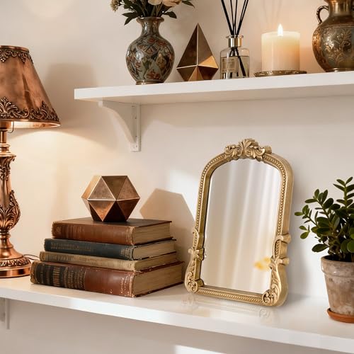 Image of Vintage Vanity Gold 9.5x12 Small Dresser Tabletop Mirror with Stand