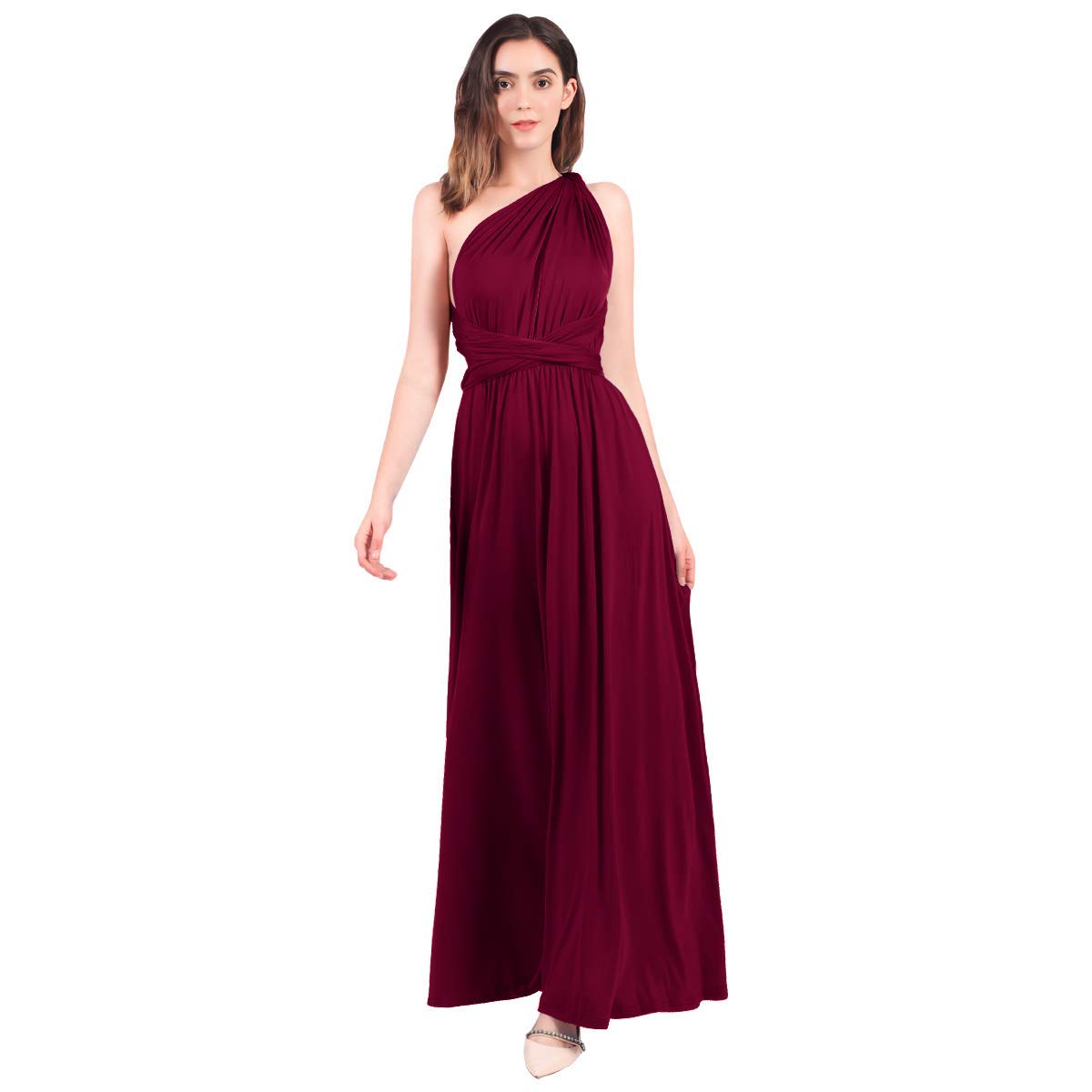 Abito da donna elegante da damigella d'onore convertibile Transformer Infinity Multi Way Wrap tinta unita abito da cocktail con spalle scoperte scollo a V fasciatura lungo maxi abito
