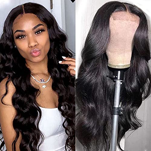 Jolanly 4x4 Body Wave Lace Closure Human Hair Wigs Brazilian Lace Front Wigs Human Hair for Black Women Free Part 150% Density Pre Plucked with Baby Hair Bleached Knots (24inch, Body Wave Wig)