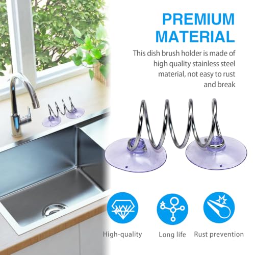 Dish Wand Holder Kitchen Sink Sponge Holder with Suction Cup, Silver