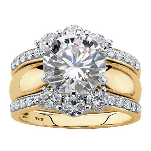 18K Yellow Gold over Sterling Silver Round Cubic Zirconia Jacket Bridal Ring Set