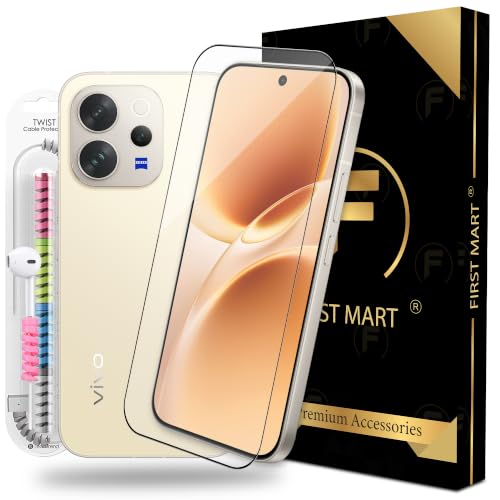 Image of FIRST MART Tempered Glass for Vivo V70 and V70 Elite, 9H 0.3 mm Full-Glue Screen Protector with Cable Protector, 3D Edge-to-Edge, HD Clear, Case-Friendly, Black, Pack of 1