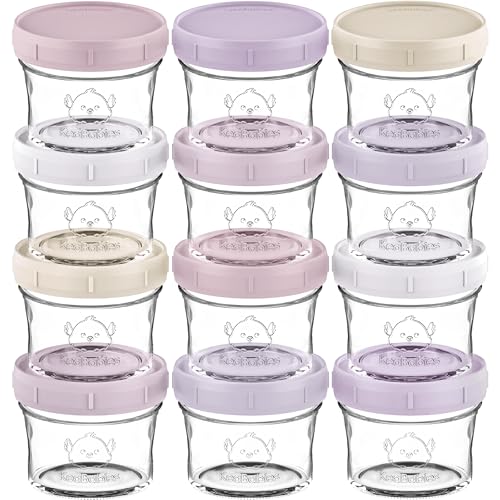 Image of KeaBabies 12pk 4oz Glass Baby Food Containers with Lids - Leak-Proof, Microwavable Small Glass Jars, Baby Purees & Toddler Snack Storage Containers, BPA-Free, Dishwasher & Freezer Safe (Lilac)