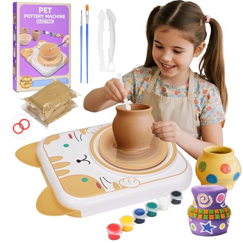 Gvdeirn Kids Pottery Wheel Kit 21 * 26cm Complete Craft Pottery Painting DIY Arts Clay Sculpting Tools 2 Pack Air-Dry Clay & Tools Creative Art Set Gift for Girls & Boys Ages 6-12+ Childrens Day