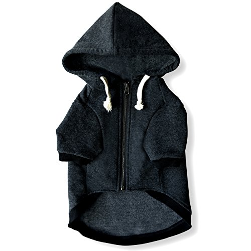 Ellie Dog Wear Zip Up Adventure Charcoal Grey Dog Hoodie with Hook & Loop Pockets and Adjustable Drawstring Hood - XXS to XXL Available - Comfortable & Versatile Premium Dog Hoodies (S)